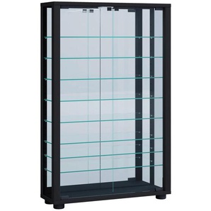 Mid.you Hängevitrine , Schwarz , Glas , 8 Fächer , A , 59x91.3x18 cm , Beleuchtung, in verschiedenen Holzdekoren erhältlich , Wohnzimmer, Wohnwände, Vitrinenschränke