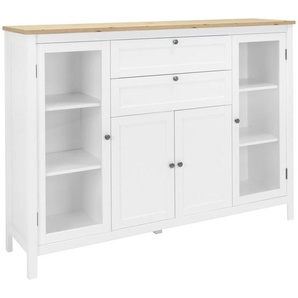 Mid.you Highboard, Weiß, Eiche, Holzwerkstoff, 5 Fächer, 2 Schubladen, 160x120x40 cm, Wohnzimmer, Kommoden & Sideboards, Highboards