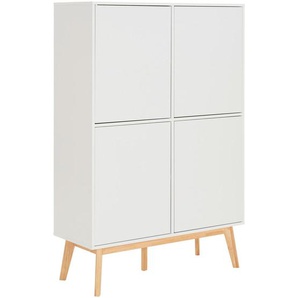Mid.you Highboard, Weiß, Holzwerkstoff, Kautschukholz, massiv, 4 Fächer, 100x149x40 cm, Wohnzimmer, Kommoden & Sideboards, Highboards