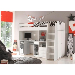 Mid.you Hochbett, Weiß, Holzwerkstoff, Höhe ca. 11 cm, seitenverkehrt montierbar, 90x200 cm, Kinder- & Jugendzimmer, Kindermöbel, Kinderbetten, Hochbetten