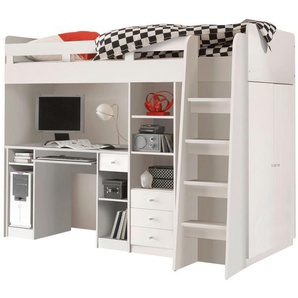 Mid.you Hochbett, Weiß, Holzwerkstoff, Höhe ca. 11 cm, seitenverkehrt montierbar, 90x200 cm, Kinder- & Jugendzimmer, Kindermöbel, Kinderbetten,