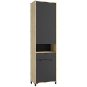 Mid.you Hochschrank, Anthrazit, Eiche, Metall, Holzoptik, 5 Fächer, 1 Schubladen, 54x193x31 cm, stehend, Badezimmer, Badezimmerschränke, Hochschränke