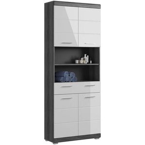 Mid.you Hochschrank Scout, Anthrazit, Grau, Weiß Hochglanz, Kunststoff, 5 Fächer, 1 Schubladen, 74x191x31 cm, FSC Mix, stehend, Badezimmer,