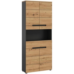 Mid.you Hochschrank, Dunkelgrau, Eiche Artisan, Holzwerkstoff, 2 Fächer, 1 Schublade(n) Schubladen, 76x193x34 cm, FSC Mix, Badezimmer, Badezimmerschränke, Hochschränke