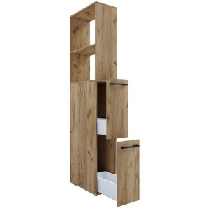 Mid.you Hochschrank, Honigeiche, Metall, 1 Fächer, 2 Schubladen, 25x183x50 cm, stehend, Badezimmer, Badezimmerschränke, Hochschränke