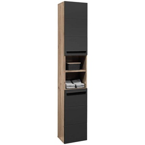Mid.you Hochschrank, Schwarz, Eiche, Holzwerkstoff, 2 Fächer, einzeln stellbar, 34x190x31 cm, stehend, Badezimmer, Badezimmerschränke, Hochschränke