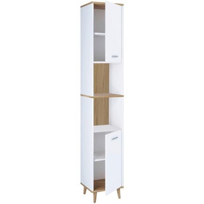 Mid.you Hochschrank VCM Landos, Weiß, Eiche, Kunststoff, 4 Fächer, 32x181x28 cm, individuell planbar, stehend, freistehend, Badezimmer,