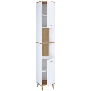 Mid.you Hochschrank VCM Landos, Weiß, Eiche, Kunststoff, 4 Fächer, 32x181x28 cm, individuell planbar, stehend, freistehend, Badezimmer,