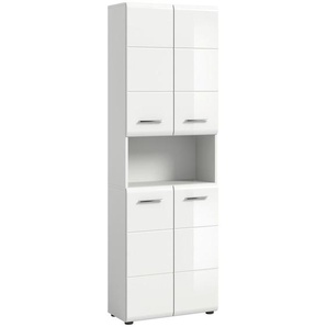 Mid.you Hochschrank, Weiß, Weiß Hochglanz, Holzwerkstoff, 3 Fächer, 60x185x30 cm, Badezimmer, Badezimmerschränke, Hochschränke