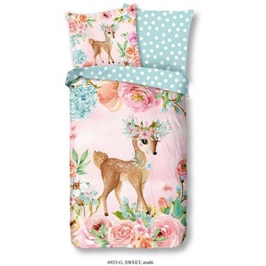 Mid.you Kinderbettwäsche, Rosa, Mintgrün, Textil, Hirsch, 135x200 cm, Oeko-Tex® Standard 100, pflegeleicht, atmungsaktiv, weiche und anschmiegsame Oberfläche, Schlaftextilien, Bettwäsche, Kinderbettwäsche