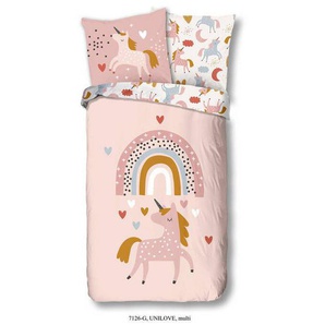 Mid.you Kinderbettwäsche, Rosa, Textil, Einhorn, 135x200 cm, Oeko-Tex® Standard 100, pflegeleicht, atmungsaktiv, weiche und anschmiegsame Oberfläche,