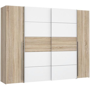 Mid.you Kleiderschrank , Weiß, Sonoma Eiche , Holzwerkstoff , 10 Fächer , 270x210x61 cm , in verschiedenen Größen erhältlich, Holzdekoren Kombination aus Dreh- und Schwebetüren , Schlafzimmer, Kleiderschränke, 4- türige Kleiderschränke