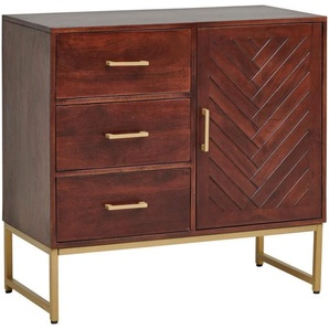 Mid.you Kommode, Gold, Walnuss, Metall, Mangoholz, Holz, 1 Fächer, 3 Schubladen, 85x80x40 cm, stehend, Wohnzimmer, Kommoden & Sideboards, Kommoden