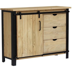Mid.you Kommode, Natur, Schwarz, Metall, Akazie, vollmassiv,massiv, 1 Fächer, 115x90x42 cm, Wohnzimmer, Kommoden & Sideboards, Kommoden