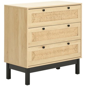 Mid.you Kommode, Natur, Schwarz, Metall, Kiefer, massiv, 3 Schubladen, 80x80x39.5 cm, Fsc, Wohnzimmer, Kommoden & Sideboards, Kommoden