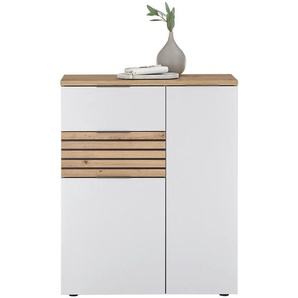 Mid.you Kommode, Weiß, Eiche Artisan, Dunkelgrau, Kunststoff, 4 Fächer, 2 Schubladen, 85x105x38 cm, Beimöbel erhältlich, Garderobe, Garderoben