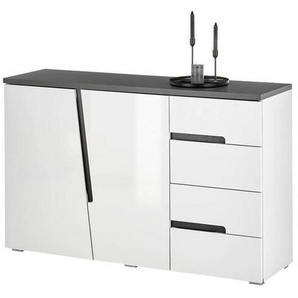 Mid.you Kommode, Anthrazit, Weiß Hochglanz, Holzwerkstoff, 2 Fächer, 4 Schubladen, 132x83x38 cm, Typenauswahl, Wohnzimmer, Kommoden & Sideboards,