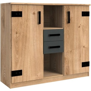 Mid.you Kommode Wimex Liverpool, Graphit, Eiche, Holzwerkstoff, 4 Fächer, 2 Schubladen, 124x105x41 cm, Typenauswahl, Beimöbel erhältlich, Wohnzimmer, Kommoden & Sideboards, Kommoden