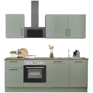 Mid.you Küchenblock Marseille, Grün, Eiche Artisan, Metall, 1 Schubladen, nur wie online abgebildet bestellbar, 220 cm, Made in EU, Küchen, Küchenzeilen & Küchenblöcke, Küchenzeilen mit Geräten