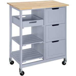 Mid.you Kücheninsel, Grau, Natur, Holz, Holzwerkstoff, Kiefer, Kautschukholz, massiv, 3 Schubladen, einzeln stellbar, 67x84x37 cm, rollbar, Küchen, Küchenmöbel, Kücheninseln