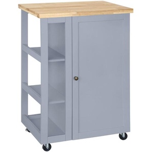 Mid.you Kücheninsel, Grau, Natur, Metall, Kautschukholz, massiv, einzeln stellbar, 60x90x40 cm, rollbar, Küchen, Küchenmöbel, Kücheninseln