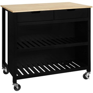 Mid.you Kücheninsel, Natur, Schwarz, Holz, Holzwerkstoff, Kautschukholz, massiv, 2 Schublade(n) Schubladen, einzeln stellbar, 98x94x58 cm, rollbar, Küchen, Küchenmöbel, Kücheninseln
