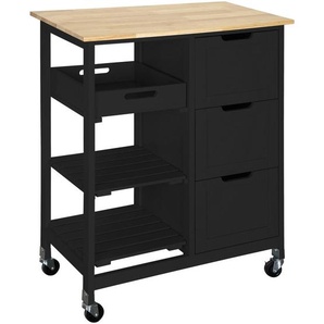 Mid.you Kücheninsel, Natur, Schwarz, Holz, Holzwerkstoff, Kiefer, Kautschukholz, massiv, 3 Schubladen, einzeln stellbar, 67x84x37 cm, rollbar, Küchen, Küchenmöbel, Kücheninseln