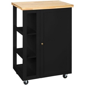 Mid.you Kücheninsel, Natur, Schwarz, Metall, Kautschukholz, massiv, einzeln stellbar, 60x90x40 cm, rollbar, Küchen, Küchenmöbel, Kücheninseln