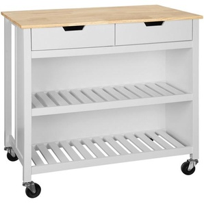 Mid.you Kücheninsel, Natur, Weiß, Holz, Holzwerkstoff, Kautschukholz, massiv, 2 Schublade(n) Schubladen, einzeln stellbar, 98x94x58 cm, rollbar, Küchen, Küchenmöbel, Kücheninseln