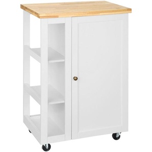 Mid.you Kücheninsel, Natur, Weiß, Metall, Kautschukholz, massiv, einzeln stellbar, 60x90x40 cm, rollbar, Küchen, Küchenmöbel, Kücheninseln
