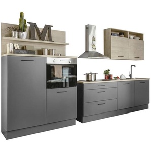 Mid.you Küchenleerblock Nashville 2, Anthrazit, Eiche, Metall, 3 Schubladen, einmalig seitenverkehrt montierbar, nur wie online abgebildet bestellbar, 320 cm, links aufbaubar, rechts höhenverstellbare Füße, Küchen, Küchenzeilen & Küchenblöcke,