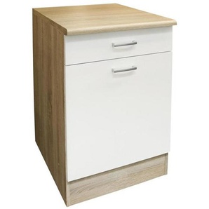 Mid.you Küchenunterschrank, Weiß, Eiche, Holzwerkstoff, 1 Fächer, 1 Schubladen, 50x90x60 cm, Küchen, Küchenmöbel, Küchenschränke, Küchenunterschränke