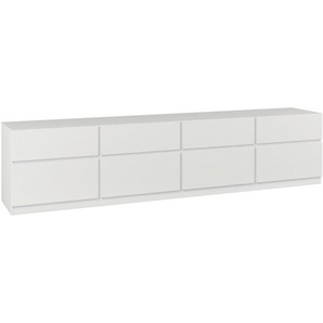 Mid.you Lowboard Bern, Weiß, Holzwerkstoff, 4 Schubladen, 225x52.5x40 cm, Fsc, stehend, Wohnzimmer, Wohnwände, Lowboards