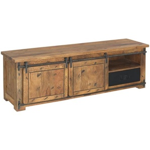 Mid.you Lowboard Dickenson, Anthrazit, Natur, Holz, Mangoholz,Mangoholz,Mangoholz,Mangoholz,Mangoholz, massiv, Used look, 3 Fächer, 1 Schubladen, 160x45x50 cm, stehend, handgemacht, Wohnzimmer, Wohnwände, Lowboards