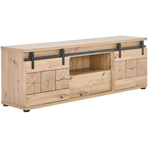 Mid.you Lowboard Quito, Schwarz, Eiche, Metall, Holzwerkstoff, 1 Schubladen, 160x56x40 cm, Bsci, Wohnzimmer, Wohnwände, Lowboards