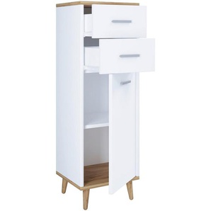 Mid.you Midischrank VCM Landos, Eiche, Weiß, Kunststoff, 1 Fächer, 2 Schubladen, 32x97x28 cm, stehend, Badezimmer, Badezimmerschränke, Midischränke