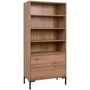 Mid.you Regal, Eiche Artisan, Holzwerkstoff, 3 Fächer, 2 Schubladen, 77.5x165x40 cm, Wohnzimmer, Regale, Bücherregale