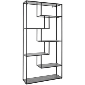 Mid.you Regal, Grau, Schwarz, Holzwerkstoff, Betonoptik, 5 Fächer, 100x200x32 cm, Wohnzimmer, Regale, Bücherregale