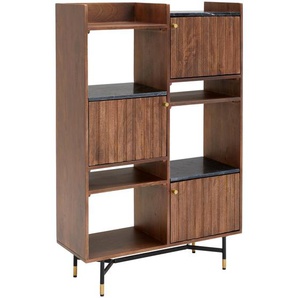 Mid.you Regal, Schwarz, Messing, Walnuss, Metall, Mangoholz, massiv, 88x136x35 cm, Wohnzimmer, Regale, Bücherregale