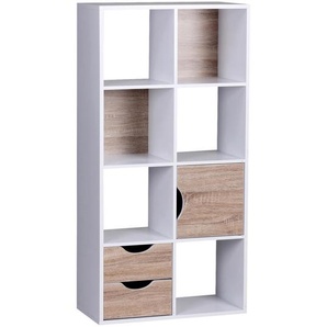 Mid.you Regal, Weiß, Eiche, Holzwerkstoff, 3 Fächer, 2 Schublade(n) Schubladen, 60x120x29 cm, stehend, Wohnzimmer, Regale, Bücherregale