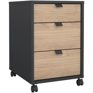 Mid.you Rollcontainer, Grau, Eiche, Metall, Holzoptik, 3 Schubladen, 40.8x60.8x48.2 cm, Arbeitszimmer, Container, Rollcontainer