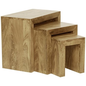 Mid.you Satztisch, Akazie, Holz, 3-teilig, Akazie, massiv, rechteckig, Wange, 30x45 cm, Wohnzimmer, Wohnzimmertische, Beistelltische