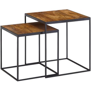 Mid.you Satztisch, Braun, Holz, 2-teilig, Mangoholz, massiv, quadratisch, eckig, 40x44 cm, Wohnzimmer, Wohnzimmertische, Satztische