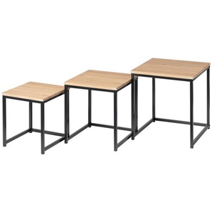 Mid.you Satztisch, Natur, Schwarz, Metall, Holzwerkstoff, 3-teilig, quadratisch, eckig, einfacher Aufbau, Wohnzimmer, Wohnzimmertische, Satztische