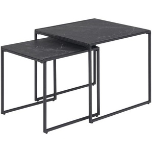 Mid.you Satztisch, Schwarz, Metall, 2-teilig, Marmoroptik, quadratisch, Kufe, 50x45 cm, Wohnzimmer, Wohnzimmertische, Satztische