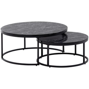 Mid.you Satztisch, Schwarz, Metall, 2-teilig, rund, eckig, 80x36 cm, Wohnzimmer, Wohnzimmertische, Satztische