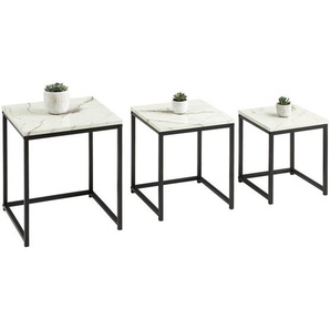 Mid.you Satztisch, Schwarz, Weiß, Metall, Holzwerkstoff, 3-teilig, Marmoroptik, quadratisch, eckig, 40x44x44.5 cm, Wohnzimmer, Wohnzimmertische, Beistelltische