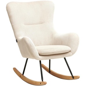 Mid.you Schaukelsessel, Creme, Natur, Schwarz, Textil, Kautschukholz, massiv, 75x102x80 cm, Stühle