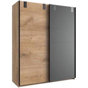 Mid.you Schiebetürenschrank , Graphit, Eiche , Holzwerkstoff , 2 Fächer , 135x198x64 cm , BQ - Bündnis für Qualität, Made in Germany, DIN EN ISO 9001 , Typenauswahl, Beimöbel erhältlich , Schlafzimmer, Kleiderschränke, Schwebetürenschränke