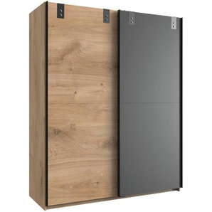 Mid.you Schiebetürenschrank, Graphit, Eiche, Holzwerkstoff, 2 Fächer, 135x198x64 cm, BQ - Bündnis für Qualität, Made in Germany, DIN EN ISO 9001, Typenauswahl, Beimöbel erhältlich, Schlafzimmer, Kleiderschränke, Schwebetürenschränke